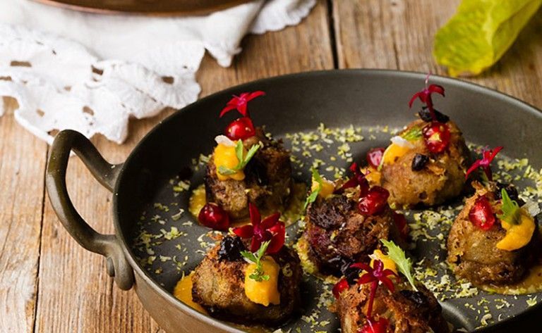 Chickpea, black onion, pomegranate and pistachio fritters