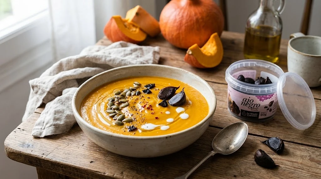 Receta de Crema de Calabaza Asada y Ajo Negro